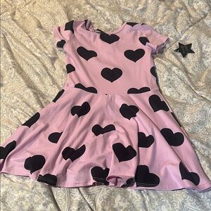 Charming Pink and Black Heart Kids Dress
